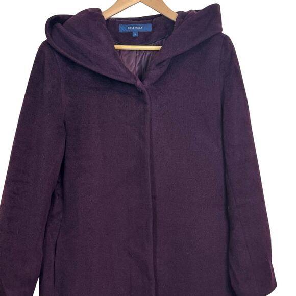 Cole Haan Size 14 Purple Wool Coat with Hood Pockets Lined Jacket - Picture 2 of 6